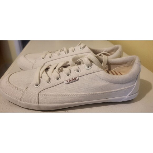 Taos Womens Moc Star Sneaker Size 9.5 White Canvas Lace Up Comfy Walking Shoe - Picture 3 of 6